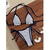 image:imageGORGLITTER Womens 2 Piece Striped Swimsuits High Cut Tie Side Halter Triangle Sling Bikini Set SwimwearBlue Striped