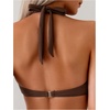 image:imageGORGLITTER Womens 3 Piece Swimsuits Halter High Cut Metal Bikini Sets Bathing Suit Set with Cover Up Sarong SkirtCoffee Brown