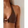image:imageGORGLITTER Womens 3 Piece Swimsuits Halter High Cut Metal Bikini Sets Bathing Suit Set with Cover Up Sarong SkirtCoffee Brown