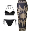 image:imageGORGLITTER Womens 3 Piece Swimsuits Metal Halter Bikini Set Strapless Bathing Suit with Coverup SkirtBlack