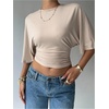 image:imageGORGLITTER Womens Cinched Waist Tops Dolman Sleeve Ruched Crop Tops Trendy Casual Summer Vacation Going Out OutfitsApricot