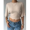 image:imageGORGLITTER Womens Cinched Waist Tops Dolman Sleeve Ruched Crop Tops Trendy Casual Summer Vacation Going Out OutfitsApricot