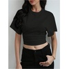 image:imageGORGLITTER Womens Cinched Waist Tops Dolman Sleeve Ruched Crop Tops Trendy Casual Summer Vacation Going Out OutfitsBlack