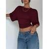 image:imageGORGLITTER Womens Cinched Waist Tops Dolman Sleeve Ruched Crop Tops Trendy Casual Summer Vacation Going Out OutfitsBurgundy