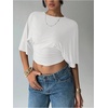 image:imageGORGLITTER Womens Cinched Waist Tops Dolman Sleeve Ruched Crop Tops Trendy Casual Summer Vacation Going Out OutfitsPure White
