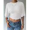 image:imageGORGLITTER Womens Cinched Waist Tops Dolman Sleeve Ruched Crop Tops Trendy Casual Summer Vacation Going Out OutfitsPure White