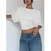 image:imageGORGLITTER Womens Cinched Waist Tops Dolman Sleeve Ruched Crop Tops Trendy Casual Summer Vacation Going Out OutfitsPure White