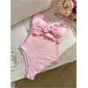 image:imageGORGLITTER Womens Cutout Tie Knot Bandeau One Piece Swimsuits Gingham Ruffle Trim Sleeveless Strapless Bathing SuitsPink