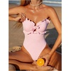 image:imageGORGLITTER Womens Cutout Tie Knot Bandeau One Piece Swimsuits Gingham Ruffle Trim Sleeveless Strapless Bathing SuitsPink