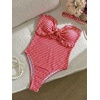 image:imageGORGLITTER Womens Cutout Tie Knot Bandeau One Piece Swimsuits Gingham Ruffle Trim Sleeveless Strapless Bathing SuitsRed