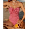 image:imageGORGLITTER Womens Cutout Tie Knot Bandeau One Piece Swimsuits Gingham Ruffle Trim Sleeveless Strapless Bathing SuitsRed
