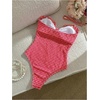 image:imageGORGLITTER Womens Cutout Tie Knot Bandeau One Piece Swimsuits Gingham Ruffle Trim Sleeveless Strapless Bathing SuitsRed