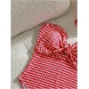 image:imageGORGLITTER Womens Cutout Tie Knot Bandeau One Piece Swimsuits Gingham Ruffle Trim Sleeveless Strapless Bathing SuitsRed