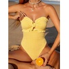 image:imageGORGLITTER Womens Cutout Tie Knot Bandeau One Piece Swimsuits Gingham Ruffle Trim Sleeveless Strapless Bathing SuitsYellow