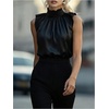 image:imageGORGLITTER Womens Elegant Satin Blouse Mock Neck Sleeveless Tops Pleated Summer Work Shirts Business Casual OutfitBlack