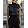 image:imageGORGLITTER Womens Elegant Satin Blouse Mock Neck Sleeveless Tops Pleated Summer Work Shirts Business Casual OutfitBlack