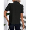 image:imageGORGLITTER Womens Floral Puff Sleeve Eyelet Blouse Embroidered Mock Neck Short Sleeve Button Down Shirts 2026 Dressy TopsBlack