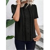 image:imageGORGLITTER Womens Floral Puff Sleeve Eyelet Blouse Embroidered Mock Neck Short Sleeve Button Down Shirts 2026 Dressy TopsBlack
