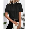 image:imageGORGLITTER Womens Floral Puff Sleeve Eyelet Blouse Embroidered Mock Neck Short Sleeve Button Down Shirts 2026 Dressy TopsBlack