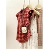 image:imageGORGLITTER Womens Gingham Ruffle Blouses Top Cute Cap Sleeve Summer Casual Shirts Tie Front Button Down Going Out TopsRed