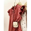 image:imageGORGLITTER Womens Gingham Ruffle Blouses Top Cute Cap Sleeve Summer Casual Shirts Tie Front Button Down Going Out TopsRed
