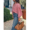 image:imageGORGLITTER Womens Gingham Top Ruched Puff Long Sleeve Button Down Shirts Loose Fit Dressy Casual Spring BlouseHot Pink