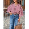 image:imageGORGLITTER Womens Gingham Top Ruched Puff Long Sleeve Button Down Shirts Loose Fit Dressy Casual Spring BlouseHot Pink