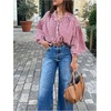 image:imageGORGLITTER Womens Gingham Top Ruched Puff Long Sleeve Button Down Shirts Loose Fit Dressy Casual Spring BlouseHot Pink