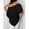 image:imageGORGLITTER Womens Off The Shoulder Asymmetrical Tops Dressy Dolman Sleeve Ruched Going Out Blouse Poncho ShirtsBlack
