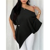 image:imageGORGLITTER Womens Off The Shoulder Asymmetrical Tops Dressy Dolman Sleeve Ruched Going Out Blouse Poncho ShirtsBlack