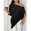 image:imageGORGLITTER Womens Off The Shoulder Asymmetrical Tops Dressy Dolman Sleeve Ruched Going Out Blouse Poncho ShirtsBlack