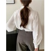 image:imageGORGLITTER Womens Oversized Button Down Shirts Casual Dressy Bishop Long Sleeve Shirt Business Office Formal TopsWhite Solid
