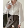 image:imageGORGLITTER Womens Oversized Button Down Shirts Casual Dressy Bishop Long Sleeve Shirt Business Office Formal TopsWhite Solid