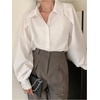 image:imageGORGLITTER Womens Oversized Button Down Shirts Casual Dressy Bishop Long Sleeve Shirt Business Office Formal TopsWhite Solid