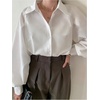 image:imageGORGLITTER Womens Oversized Button Down Shirts Casual Dressy Bishop Long Sleeve Shirt Business Office Formal TopsWhite Solid