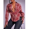 image:imageGORGLITTER Womens Plaid Cinched Waist Shirts V Neck Long Sleeve Fitted Tops Checkered Collared Causal Work BlousesBurgundy