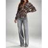 image:imageGORGLITTER Womens Plaid Flannel Shirt Cinched Waist Tops Fitted Long Sleeve Checkered V Neck Fall Blouses Blue and Brown Small
