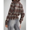 image:imageGORGLITTER Womens Plaid Flannel Shirt Cinched Waist Tops Fitted Long Sleeve Checkered V Neck Fall Blouses Blue and Brown Small