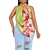image:imageGORGLITTER Womens Plus Size Halter Tops Floral Draped Cowl Neck Backless Sexy Summer Rave Festival Y2k Going Out TopsGreen