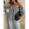 image:imageGORGLITTER Womens Polka Dots Off The Shoulder Tops 34 Puff Sleeve Cute Blouses Summer Going Out Outfits 2026Blue