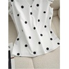 image:imageGORGLITTER Womens Polka Dots Ruffle Tops Chiffon Cap Sleeve Dressy Business Casual V Neck Elegant Blouse ShirtsBlack and White