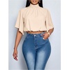image:imageGORGLITTER Womens Ruched Blouses Mock Neck 34 Sleeve Cropped Shirt Dressy Business Work Casual Crop TopsApricot