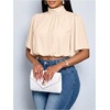 image:imageGORGLITTER Womens Ruched Blouses Mock Neck 34 Sleeve Cropped Shirt Dressy Business Work Casual Crop TopsApricot