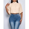 image:imageGORGLITTER Womens Ruched Blouses Mock Neck 34 Sleeve Cropped Shirt Dressy Business Work Casual Crop TopsApricot