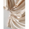 image:imageGORGLITTER Womens Satin Wrap Blouse Side Ruched V Neck Short Sleeve Elegant Work Office Business Shirts TopApricot