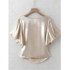 image:imageGORGLITTER Womens Satin Wrap Blouse Side Ruched V Neck Short Sleeve Elegant Work Office Business Shirts TopApricot