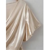 image:imageGORGLITTER Womens Satin Wrap Blouse Side Ruched V Neck Short Sleeve Elegant Work Office Business Shirts TopApricot
