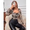 image:imageGORGLITTER Womens Square Neck Long Sleeve Ruched Tops Dressy Casual Y2K Fall Date Night Going Out Concert Tops TrendyBlack and Khaki
