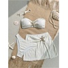 image:imageGORGLITTER Womens Strapless Bandeau Swimsuits Summer High Waisted Cheeky Metal Bikini Sets Bathing Suit Cover Up SkirtsWhite