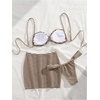 image:imageGORGLITTER Womens Striped Swimsuits High Waisted Cheeky Bikini Sets with Bathing Suit Cover Up Skirts Summer VacationBrown